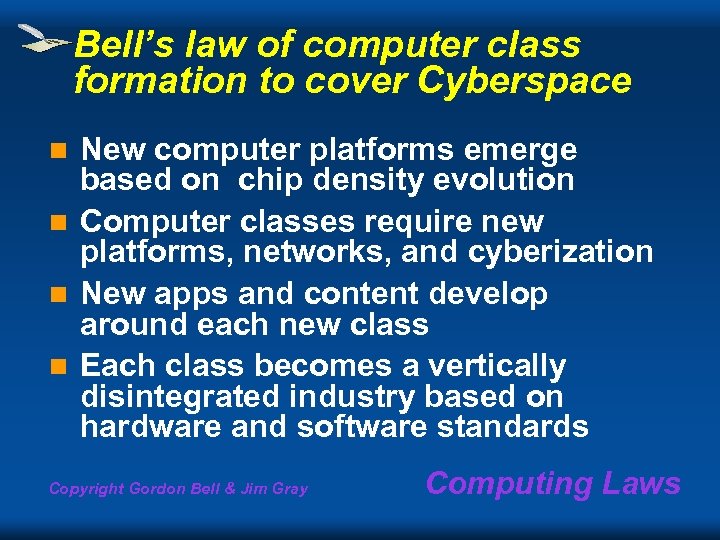Bell’s law of computer class formation to cover Cyberspace New computer platforms emerge based