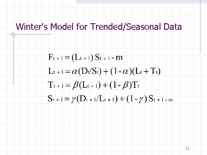 Winter's Model for Trended/Seasonal Data 11 