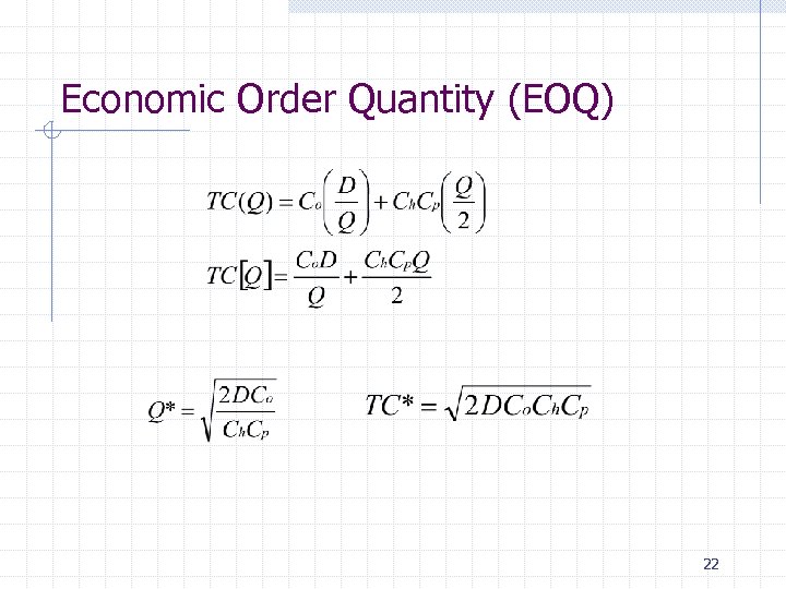 Economic Order Quantity (EOQ) 22 