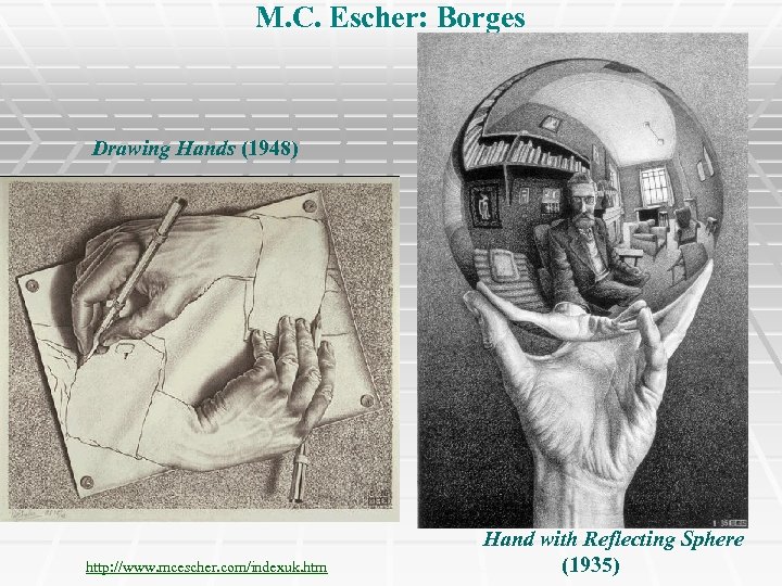 M. C. Escher: Borges Drawing Hands (1948) http: //www. mcescher. com/indexuk. htm Hand with