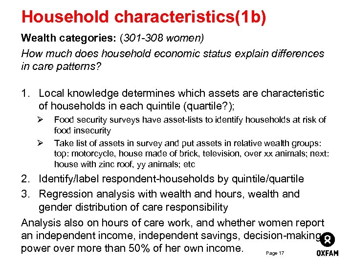 Household characteristics(1 b) Wealth categories: (301 -308 women) How much does household economic status