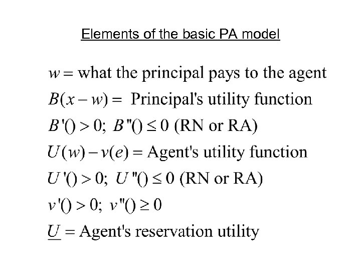 Elements of the basic PA model 