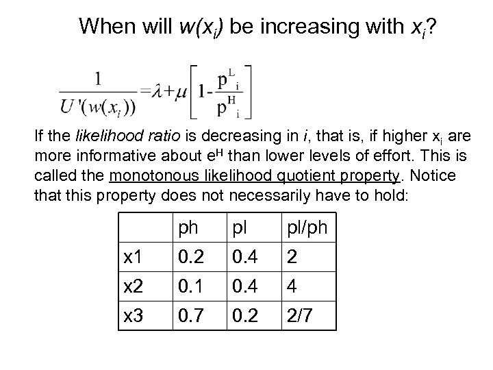 When will w(xi) be increasing with xi? If the likelihood ratio is decreasing in
