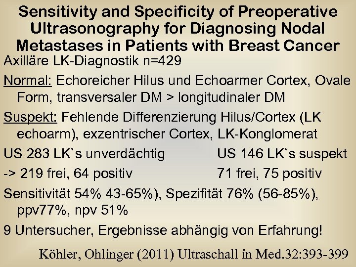 Sensitivity and Specificity of Preoperative Ultrasonography for Diagnosing Nodal Metastases in Patients with Breast