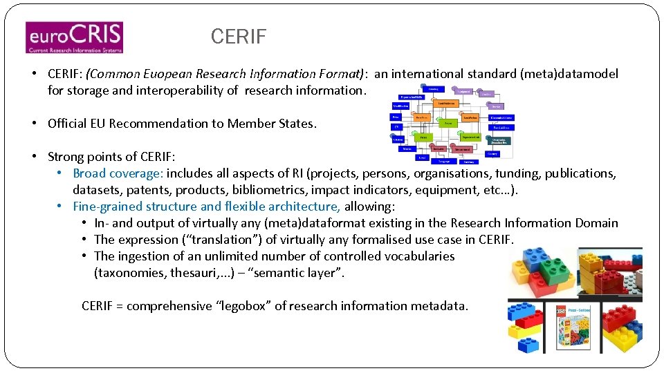 CERIF • CERIF: (Common Euopean Research Information Format): an international standard (meta)datamodel for storage