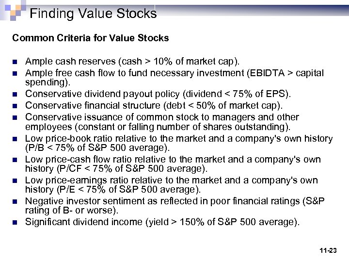 Investments Analysis And Behavior Chapter 11 — Value