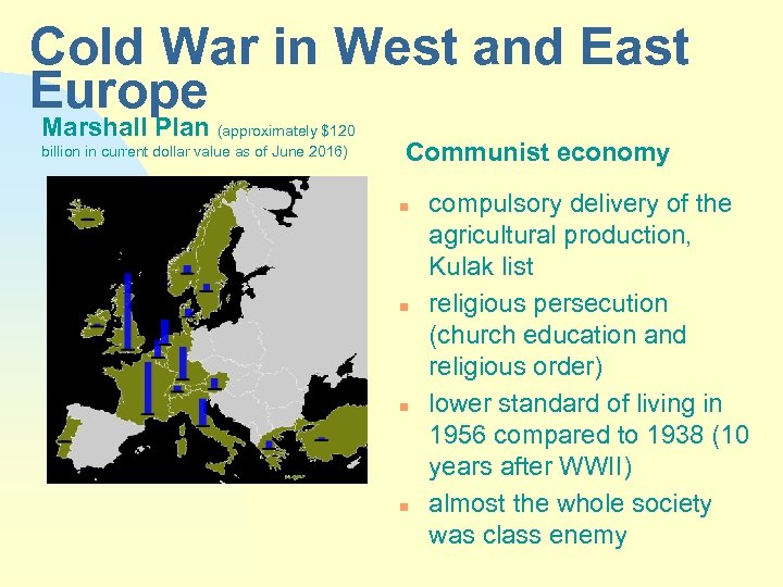 Cold War in West and East Europe Marshall Plan (approximately $120 billion in current