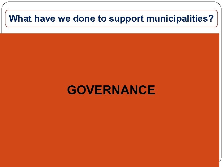 What have we done to support municipalities? GOVERNANCE 23 