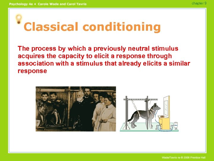 chapter 9 Classical conditioning The process by which a previously neutral stimulus acquires the