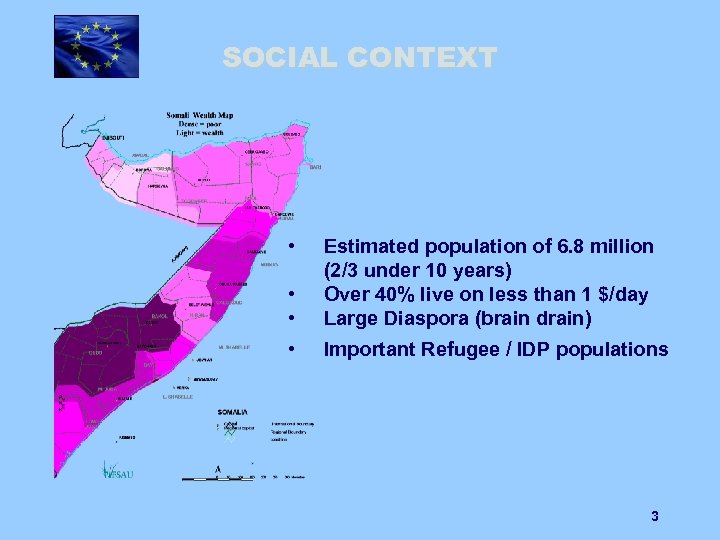 SOCIAL CONTEXT • • • Estimated population of 6. 8 million (2/3 under 10