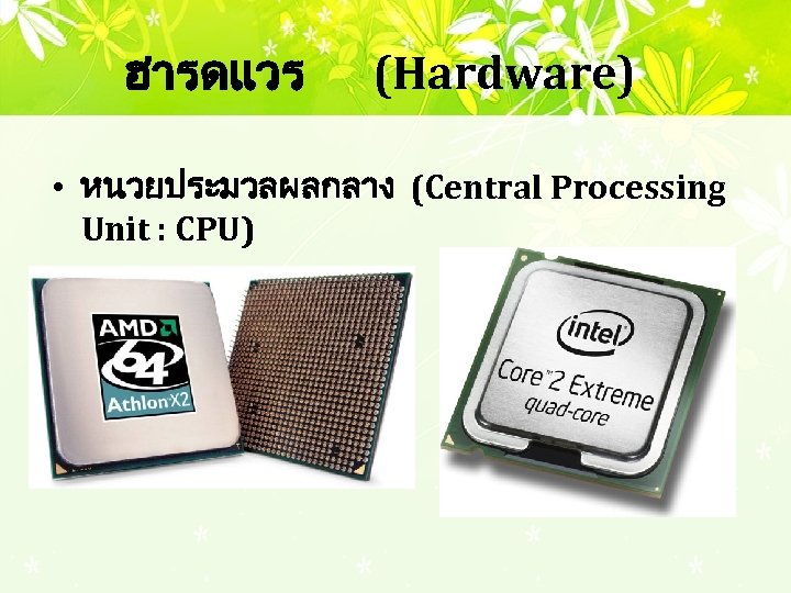 ฮารดแวร (Hardware) • หนวยประมวลผลกลาง (Central Processing Unit : CPU) 