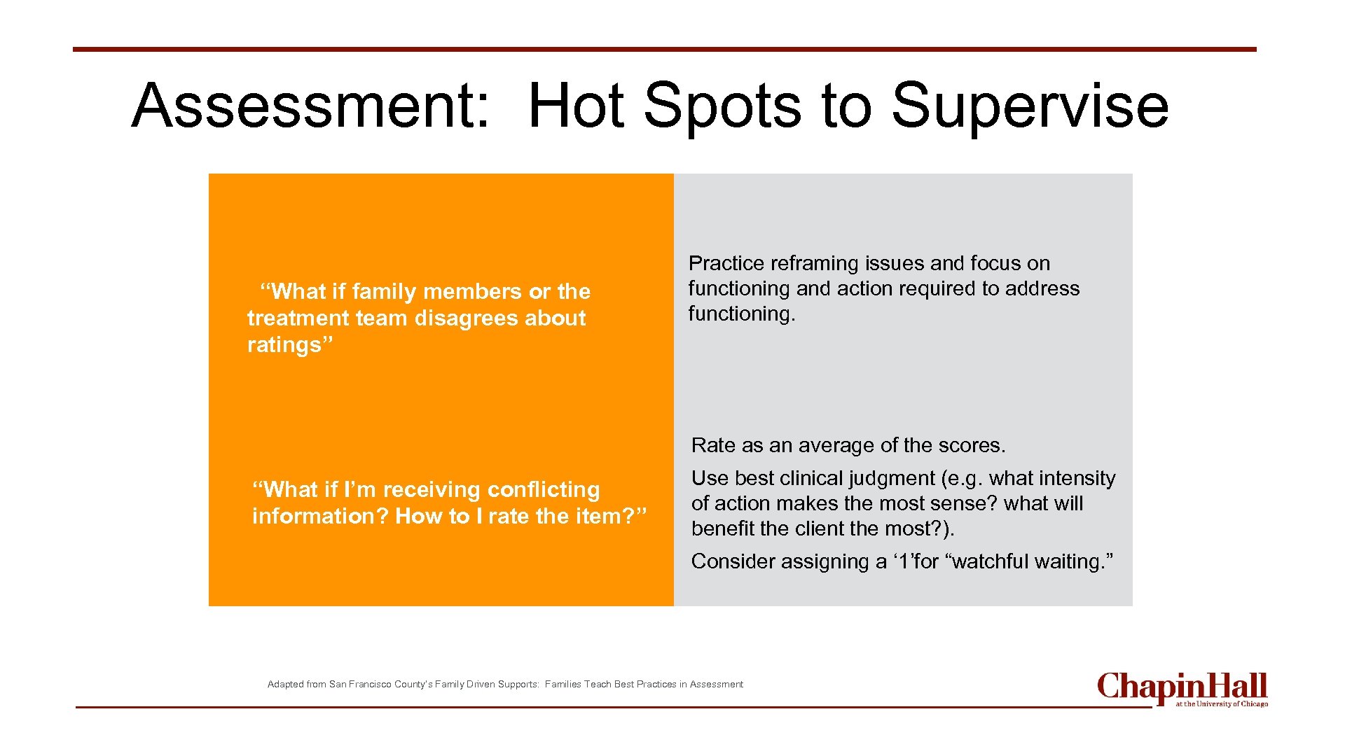 Assessment: Hot Spots to Supervise “What if family members or the treatment team disagrees