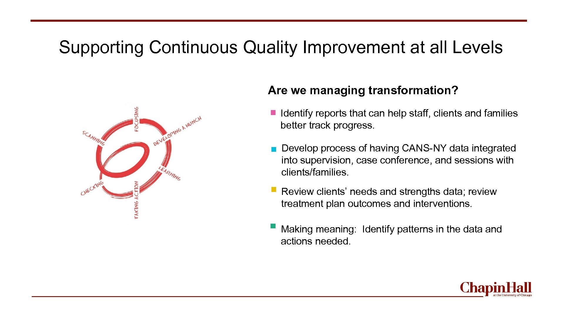 Supporting Continuous Quality Improvement at all Levels Are we managing transformation? Identify reports that