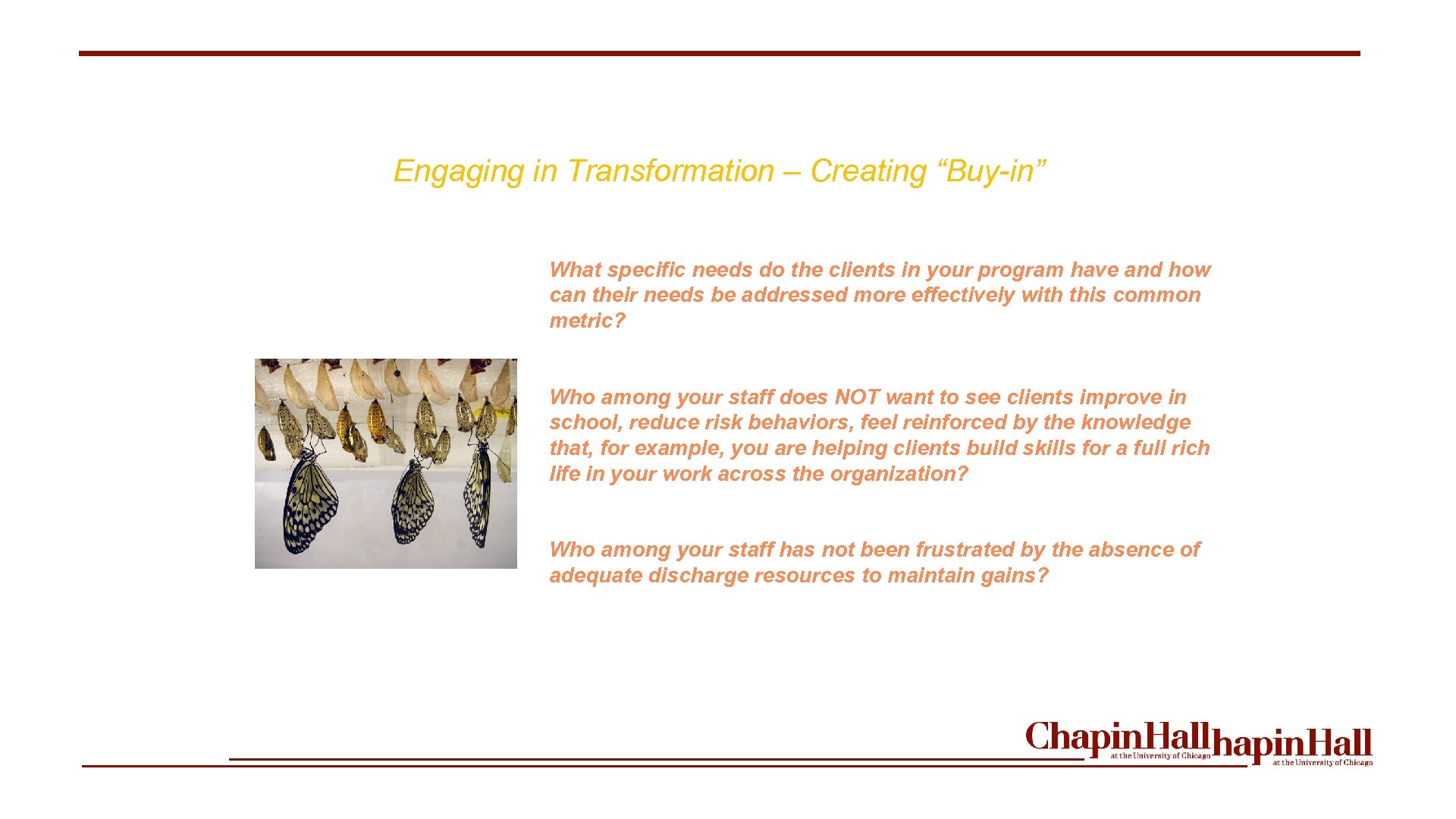 Engaging in Transformation – Creating “Buy-in” What specific needs do the clients in your