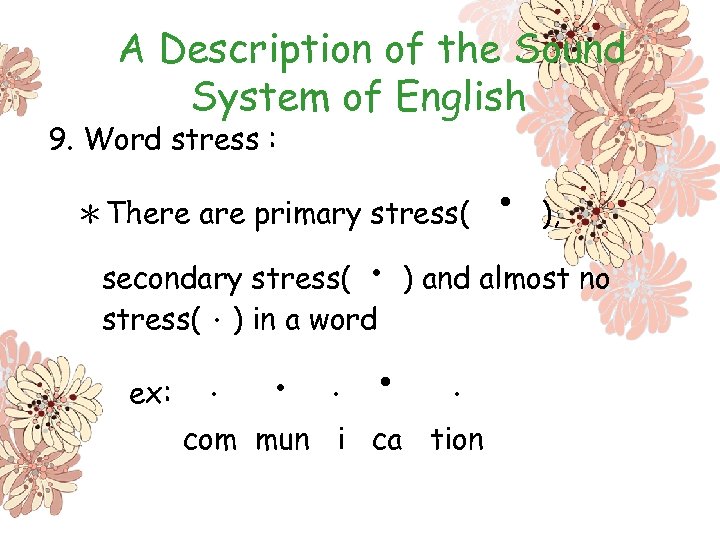 A Description of the Sound System of English 9. Word stress : ＊There are