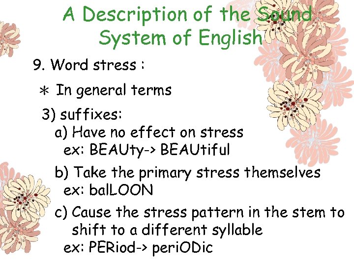 A Description of the Sound System of English 9. Word stress : ＊ In