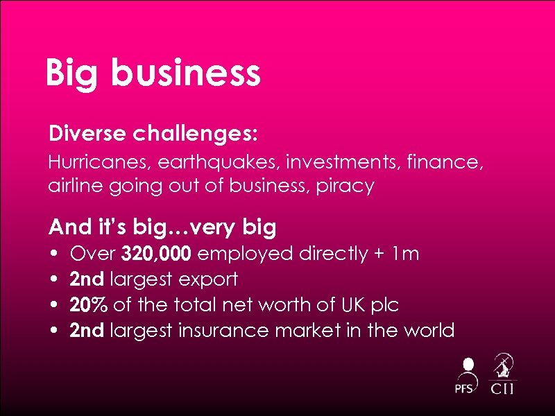 Big business Diverse challenges: Hurricanes, earthquakes, investments, finance, airline going out of business, piracy