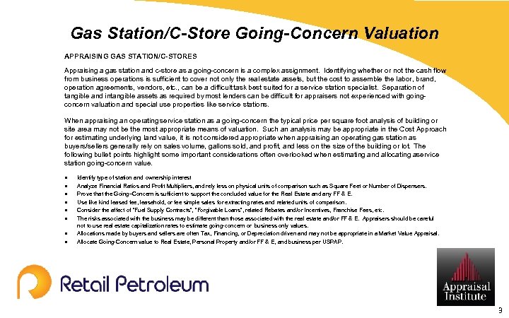 Gas Station/C-Store Going-Concern Valuation APPRAISING GAS STATION/C-STORES Appraising a gas station and c-store as
