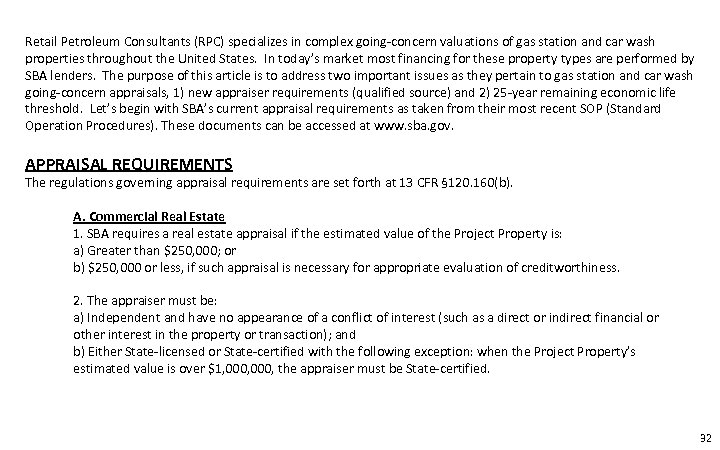 Retail Petroleum Consultants (RPC) specializes in complex going-concern valuations of gas station and car