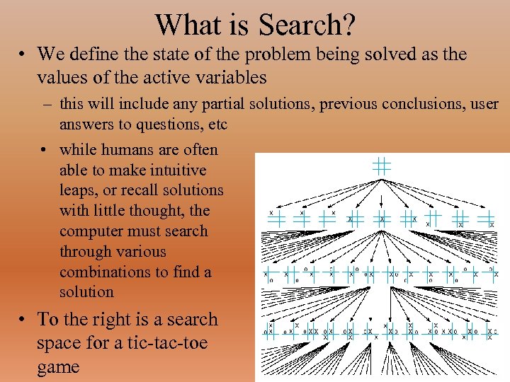 What is Search? • We define the state of the problem being solved as