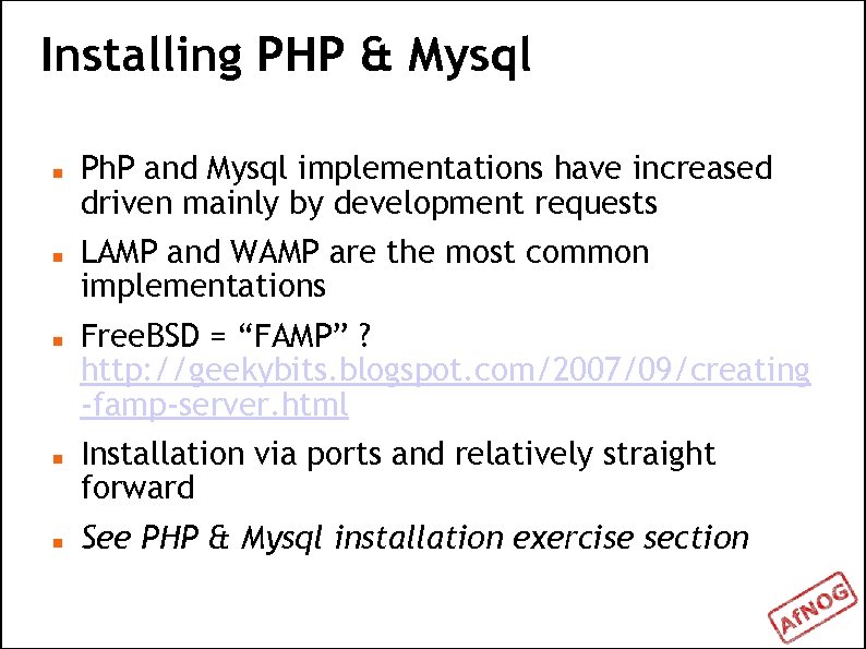 Installing PHP & Mysql Ph. P and Mysql implementations have increased driven mainly by