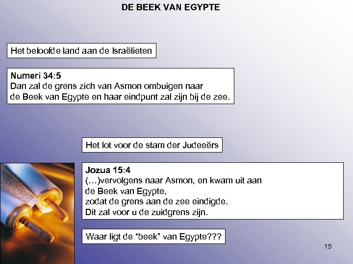 DE BEEK VAN EGYPTE Het beloofde land aan de Israëlieten Numeri 34: 5 Dan