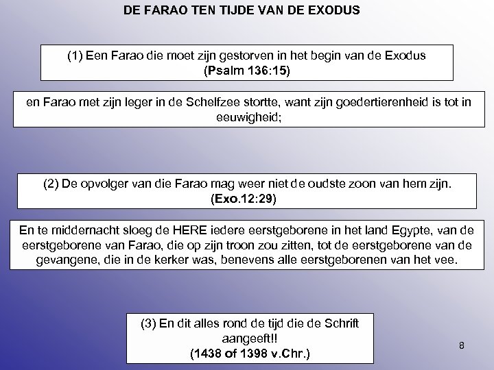 DE FARAO TEN TIJDE VAN DE EXODUS (1) Een Farao die moet zijn gestorven