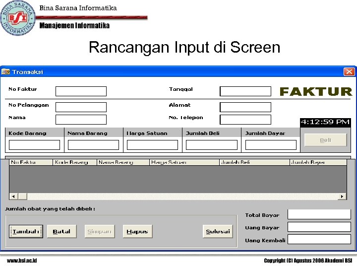 Rancangan Input di Screen 
