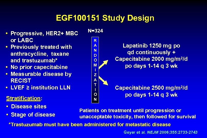 EGF 100151 Study Design • Progressive, HER 2+ MBC or LABC • Previously treated