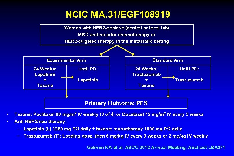 NCIC MA. 31/EGF 108919 Women with HER 2 -positive (central or local lab) MBC