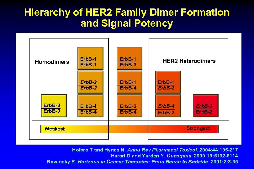 Hierarchy of HER 2 Family Dimer Formation and Signal Potency Erb. B-3 Weakest Erb.