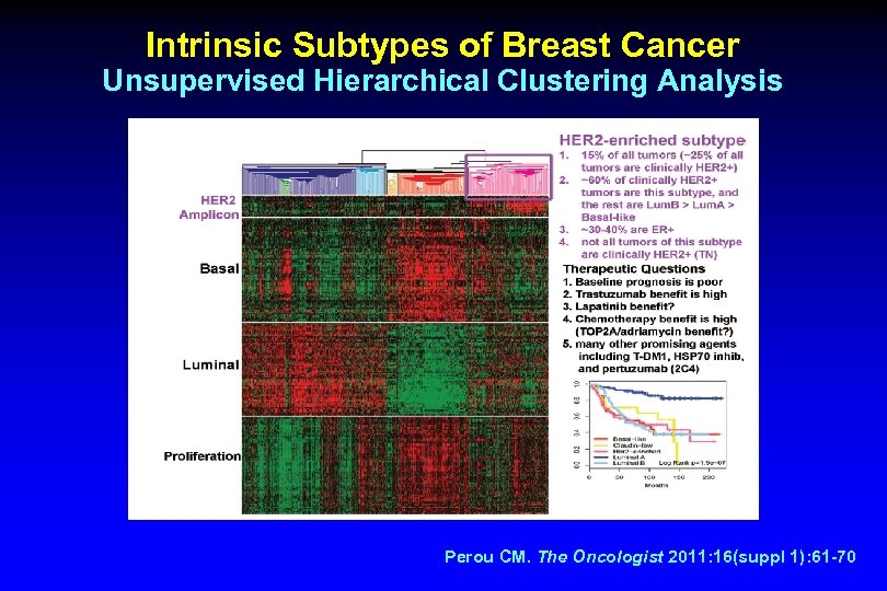 Intrinsic Subtypes of Breast Cancer Unsupervised Hierarchical Clustering Analysis Perou CM. The Oncologist 2011: