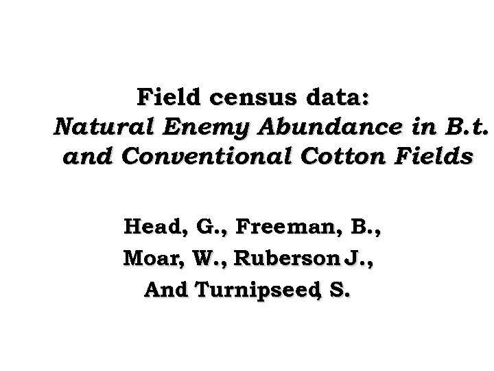Field census data: Natural Enemy Abundance in B. t. and Conventional Cotton Fields Head,