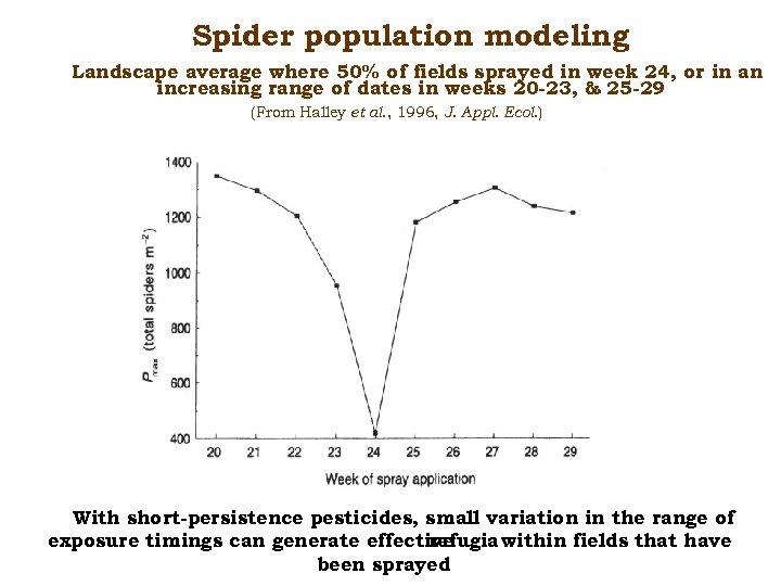 Spider population modeling Landscape average where 50% of fields sprayed in week 24, or