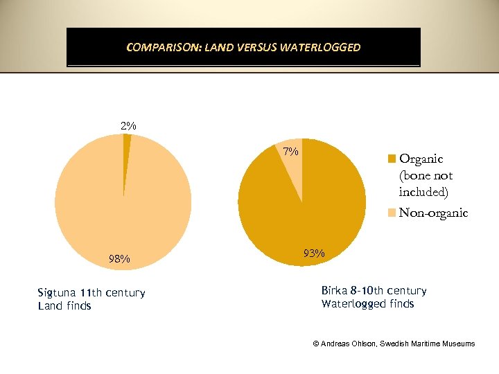 COMPARISON: LAND VERSUS WATERLOGGED 2% 7% Organic (bone not included) Non-organic 98% Sigtuna 11
