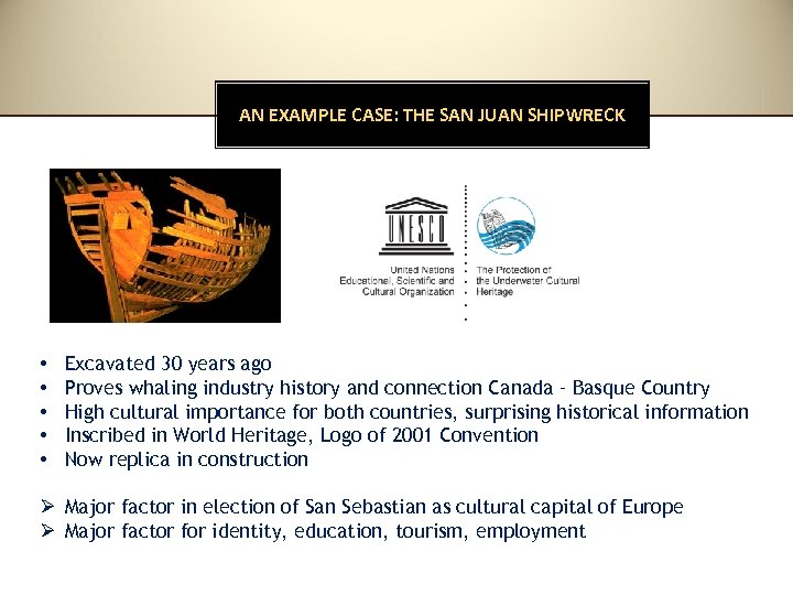 AN EXAMPLE CASE: THE SAN JUAN SHIPWRECK • • • Excavated 30 years ago