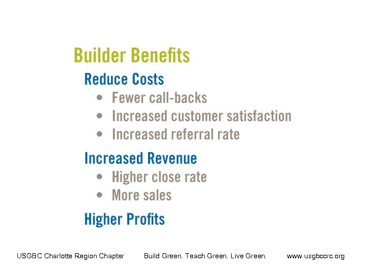 USGBC Charlotte Region Chapter Build Green. Teach Green. Live Green. www. usgbccrc. org 