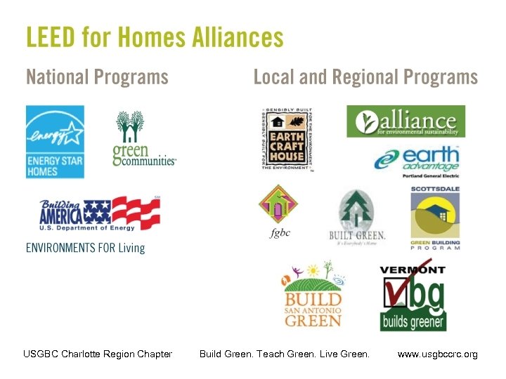 USGBC Charlotte Region Chapter Build Green. Teach Green. Live Green. www. usgbccrc. org 
