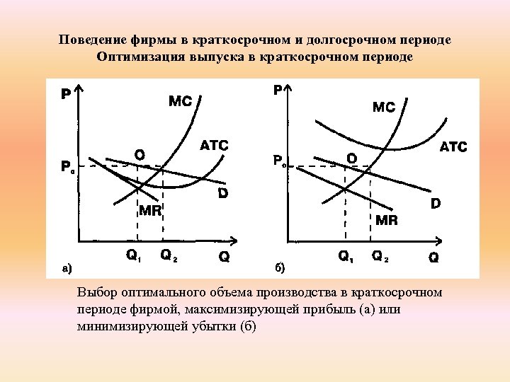 Поведение фирмы в краткосрочном и долгосрочном периоде Оптимизация выпуска в краткосрочном периоде Выбор оптимального