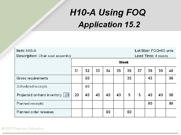 H 10 -A Using FOQ Application 15. 2 © 2007 Pearson Education 