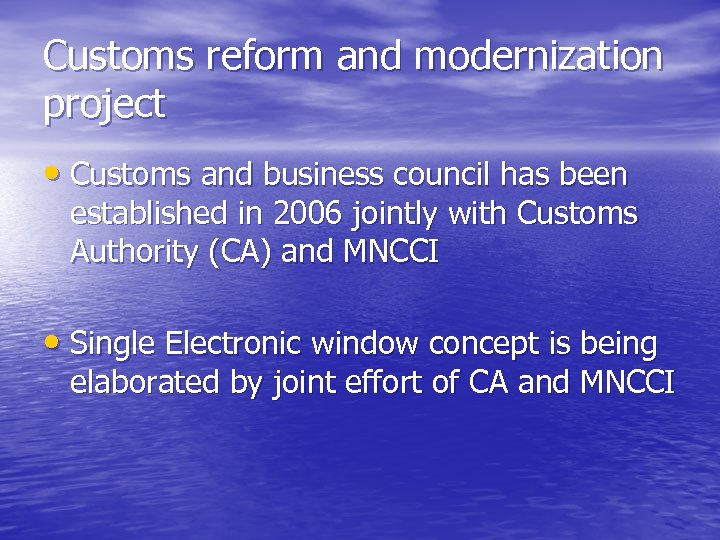 Customs reform and modernization project • Customs and business council has been established in