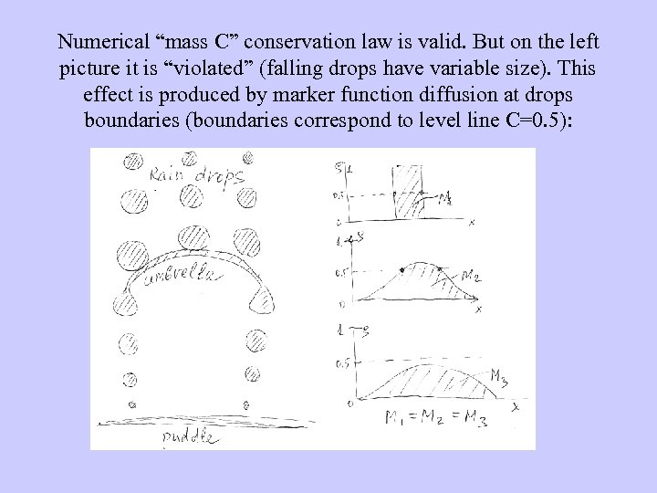 Numerical “mass C” conservation law is valid. But on the left picture it is