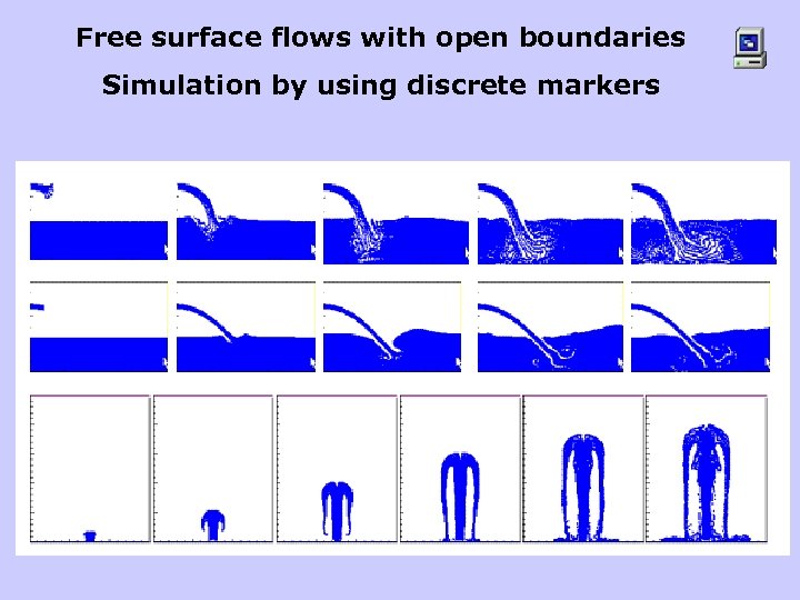 Free surface flows with open boundaries Simulation by using discrete markers 