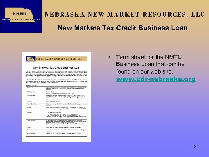 New Markets Tax Credit Business Loan • Term sheet for the NMTC Business Loan
