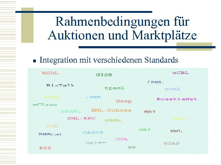 Rahmenbedingungen für Auktionen und Marktplätze n Integration mit verschiedenen Standards 