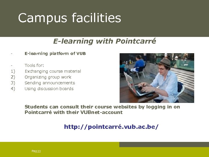 Campus facilities E-learning with Pointcarré - E-learning platform of VUB 1) 2) 3) 4)
