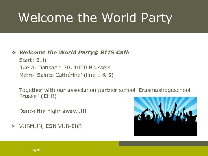 Welcome the World Party v Welcome the World Party@ RITS Café Start: 21 h