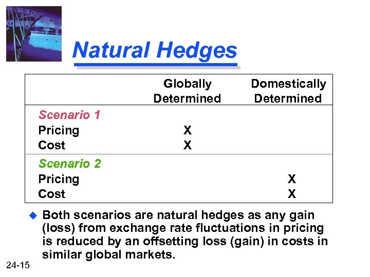 Natural Hedges Globally Determined Scenario 1 Pricing Cost Scenario 2 Pricing Cost u 24