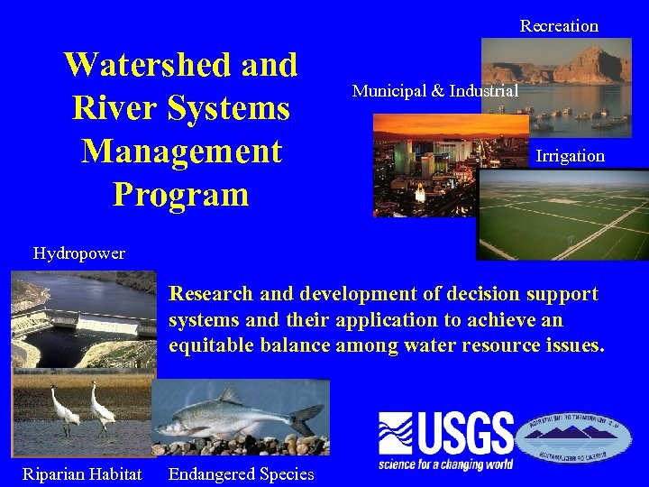 Recreation Watershed and River Systems Management Program Municipal & Industrial Irrigation Hydropower Research and