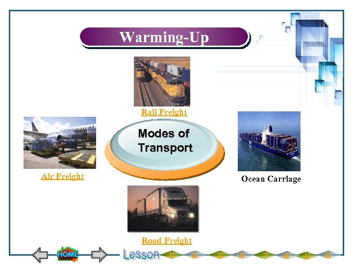 Warming-Up Rail Freight Modes of Transport Air Freight Ocean Carriage Road Freight 35 36